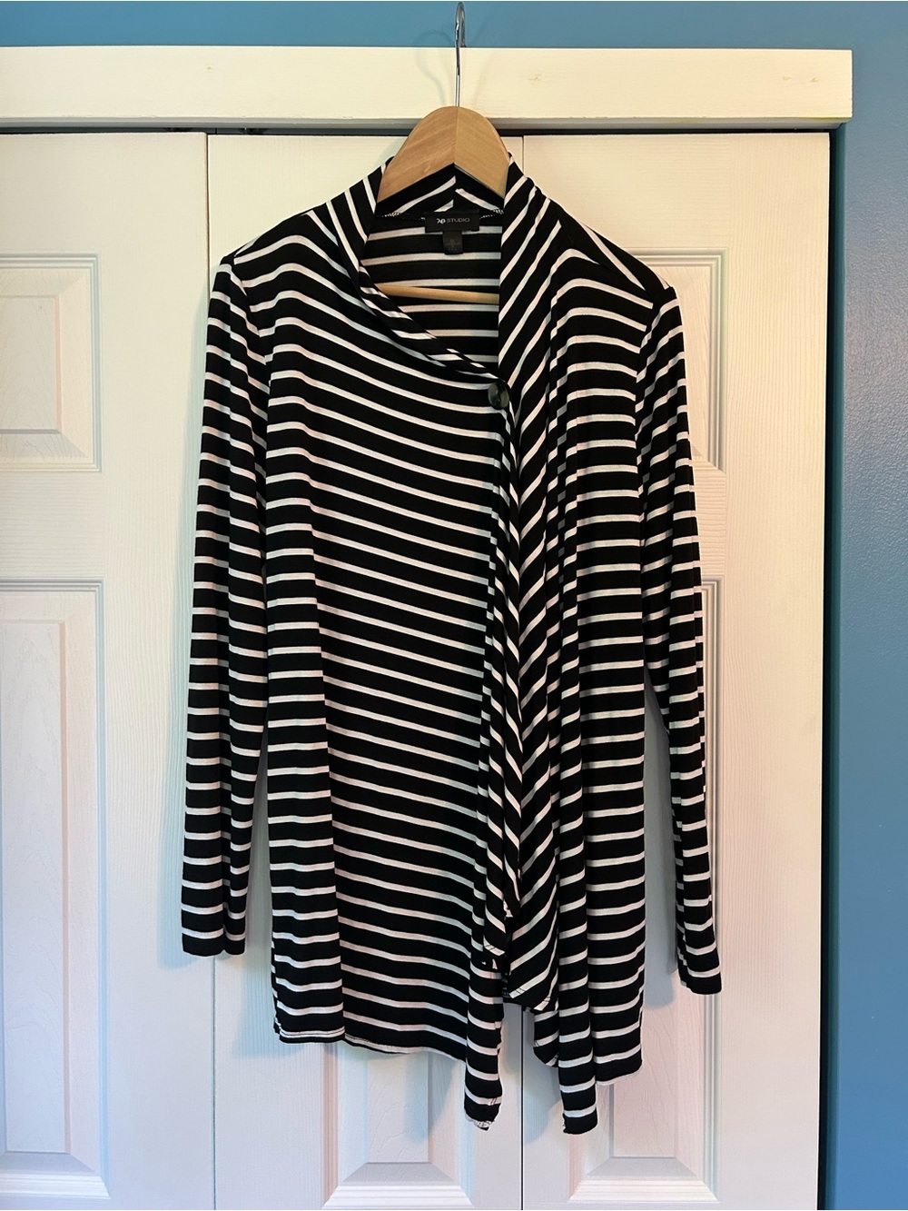 AB Studio Black and White Striped Open Cardigan